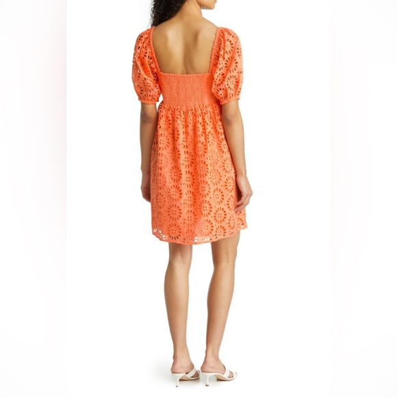 Lilly Pulitzer Kay Babydoll Orange Cantaloupe Tangerine Eyelet Puff Sleeve Dress - Picture 15 of 16